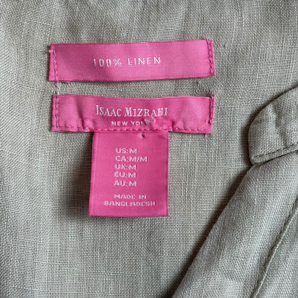 Isaac Mizrahi Womens Linen Roll Tab Relaxed Shirt Green Size M Coastal Summer - Picture 6 of 10